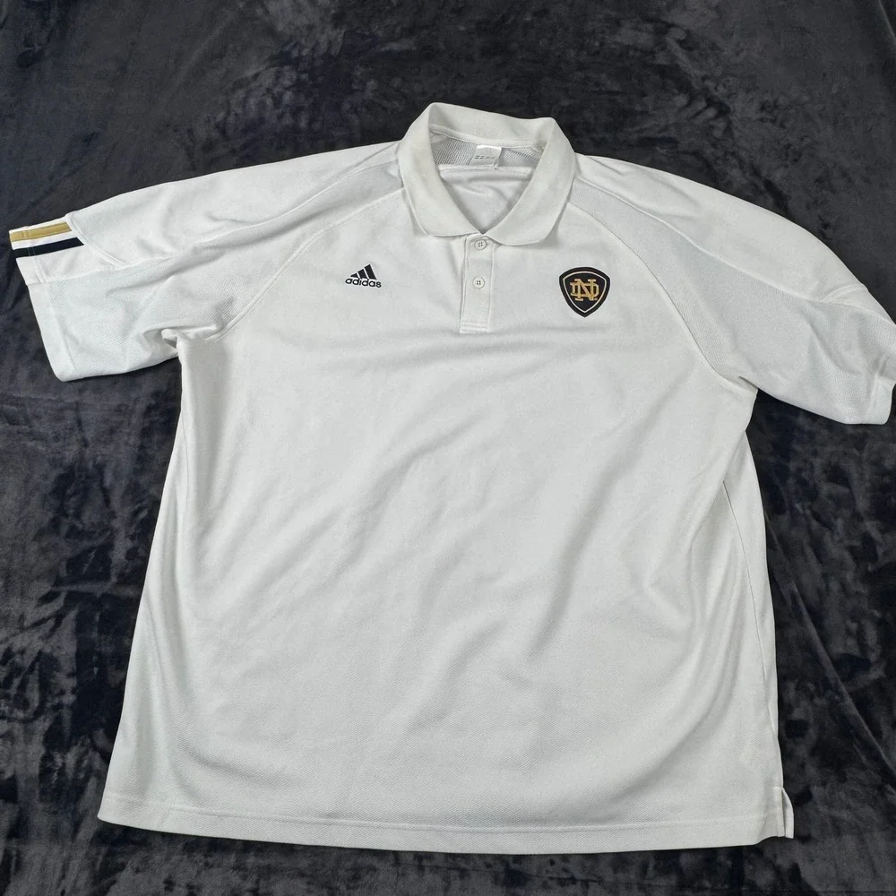 Adidas Polo Shirt Mens 2XL White Notre Dame Fighting Irish NCAA Golf